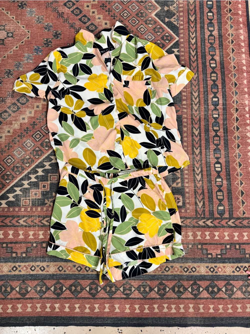 Rachel Zoe - Floral Leaf Print Sleeveless Romper in Yellow, Green, Black & Pink